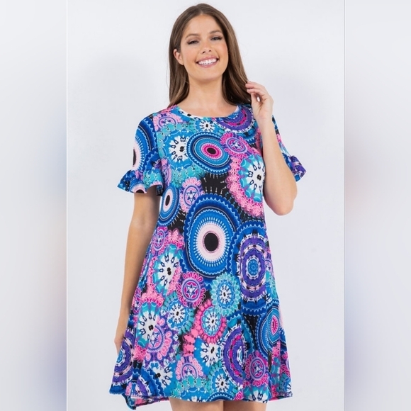 Kaleidoscope Mini Dress w/Pockets Size Small - Picture 4 of 7